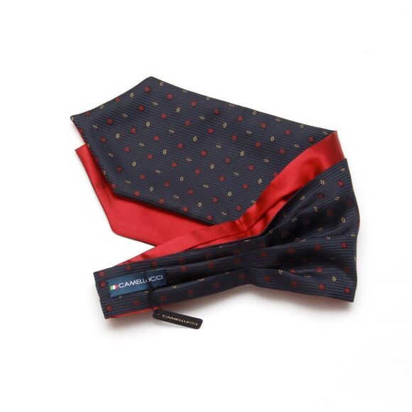 Men's Silk Cravat Ascot Red Black ornament‎ Reversible Silk Ascot A157 - Picture 2 of 8